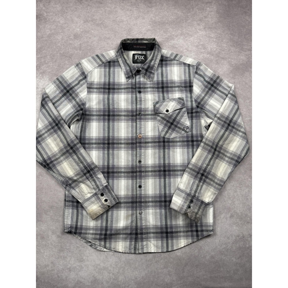 Fox Racing Shirt Mens Large Gray Plaid‎ Button Up Long Sleeve Motocross 40341